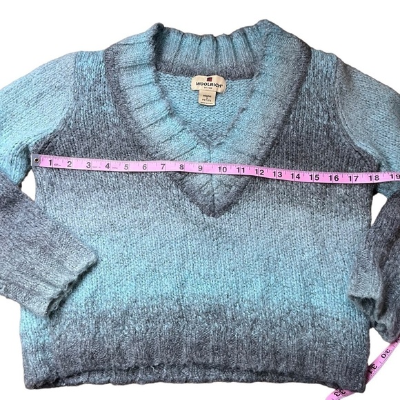 Woolrich Petite Cropped Teal & Gray Wool Blend Sweater Sz SP - Picture 5 of 7